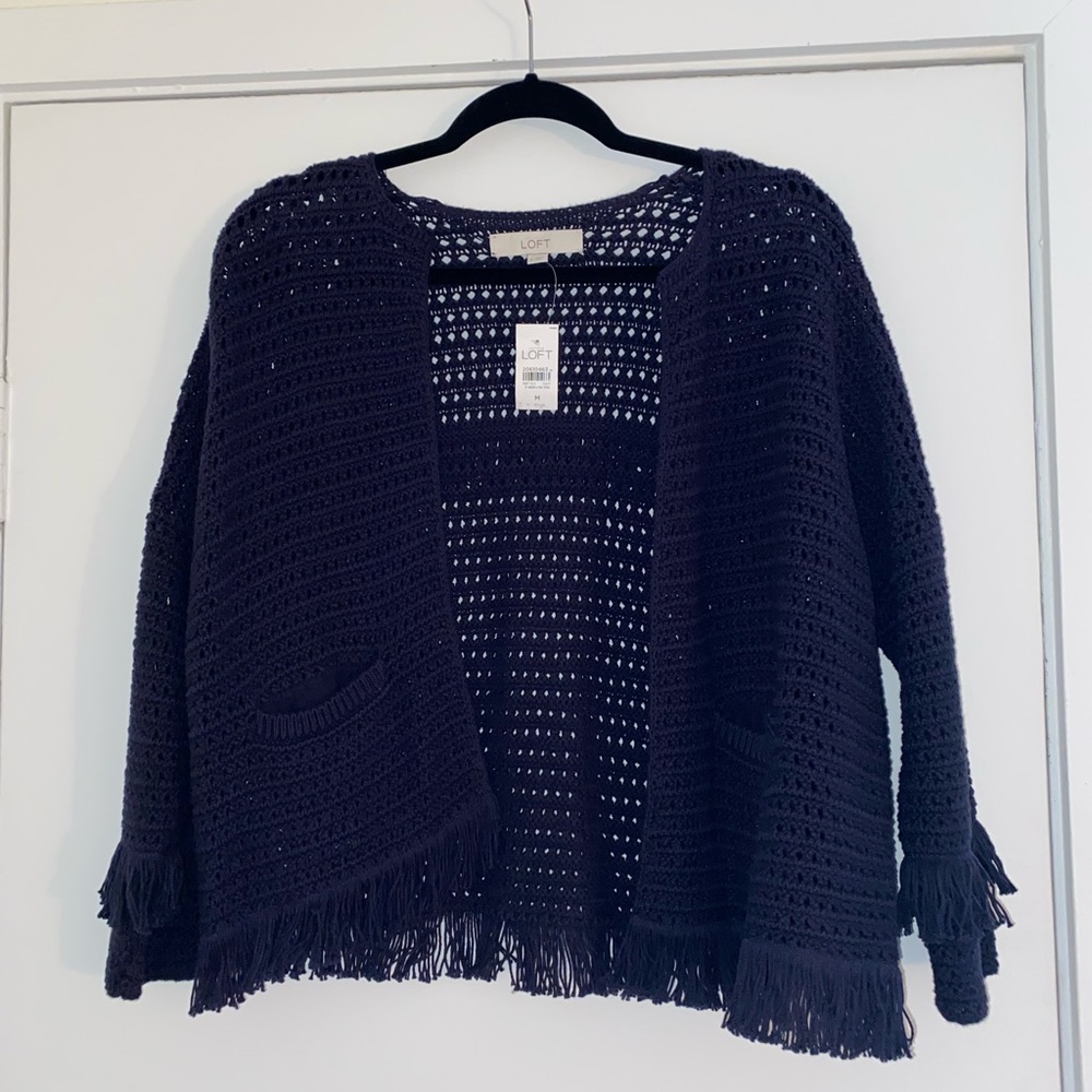 NWT Ann Taylor LOFT Open Knit Open Cardigan - navy blue
